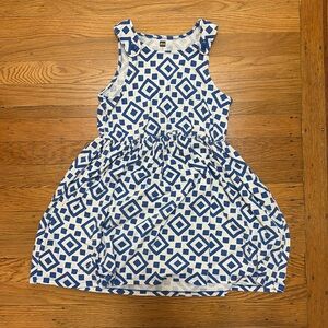 Cute blue and white summer dress with button straps.